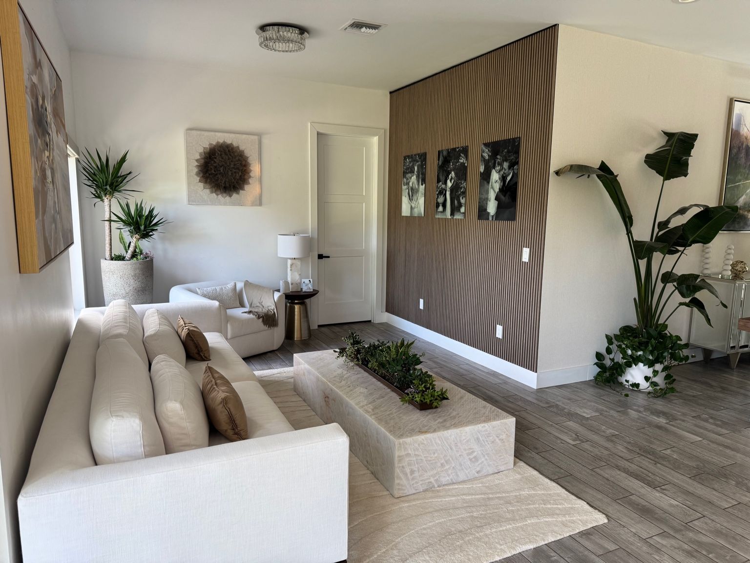 Modern Living Room with Slat Wall Feature